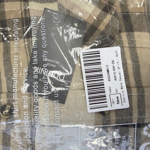 Dubinik Mens Beige Plaid Button-Up Shirt Classic Fit Casual Style Size 2XL - New - Picture 7 of 9